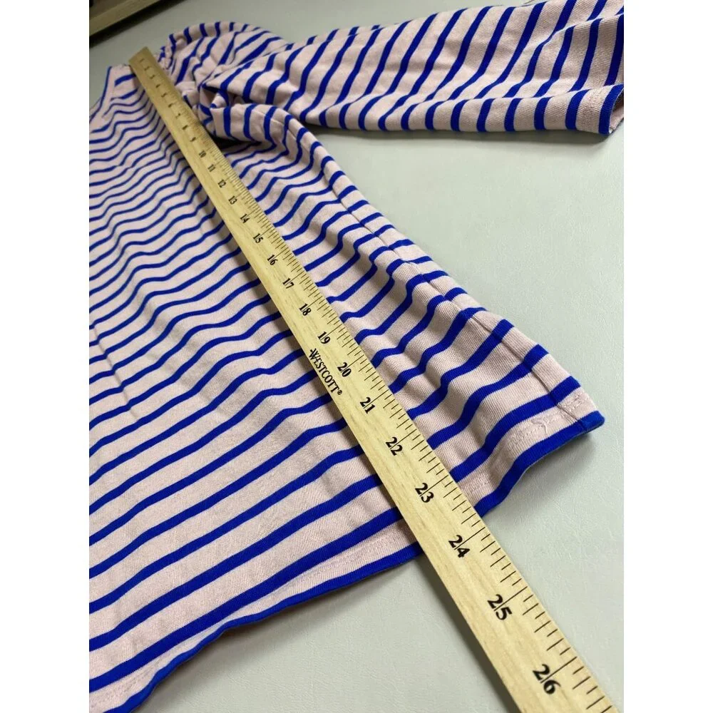 Boden Womens Long Sleeve Striped Top Size 14 Blue Pink Cotton‎ Puff Sleeve Boho
